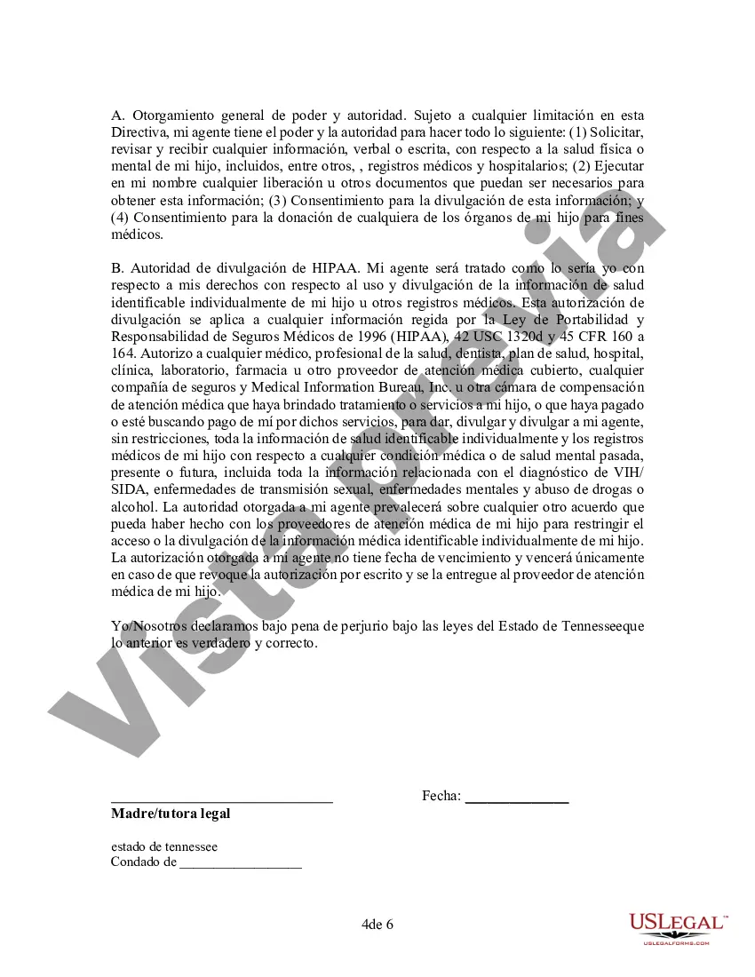 Preview Poder General para el Cuidado y Custodia del Hijo o Hijos