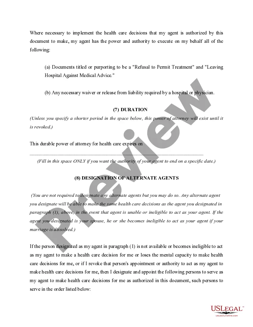 Preview Power of Attorney for Health Care - Durable Power of Attorney for Health Care
