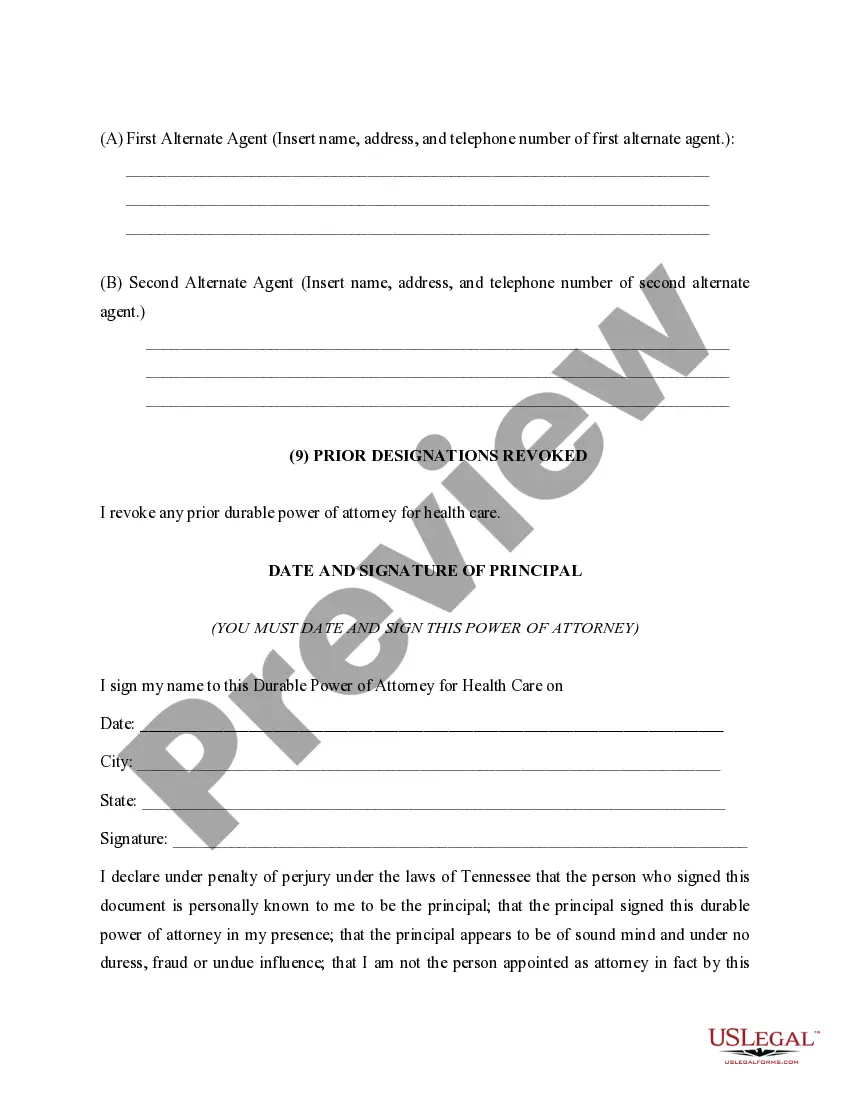 Preview Power of Attorney for Health Care - Durable Power of Attorney for Health Care