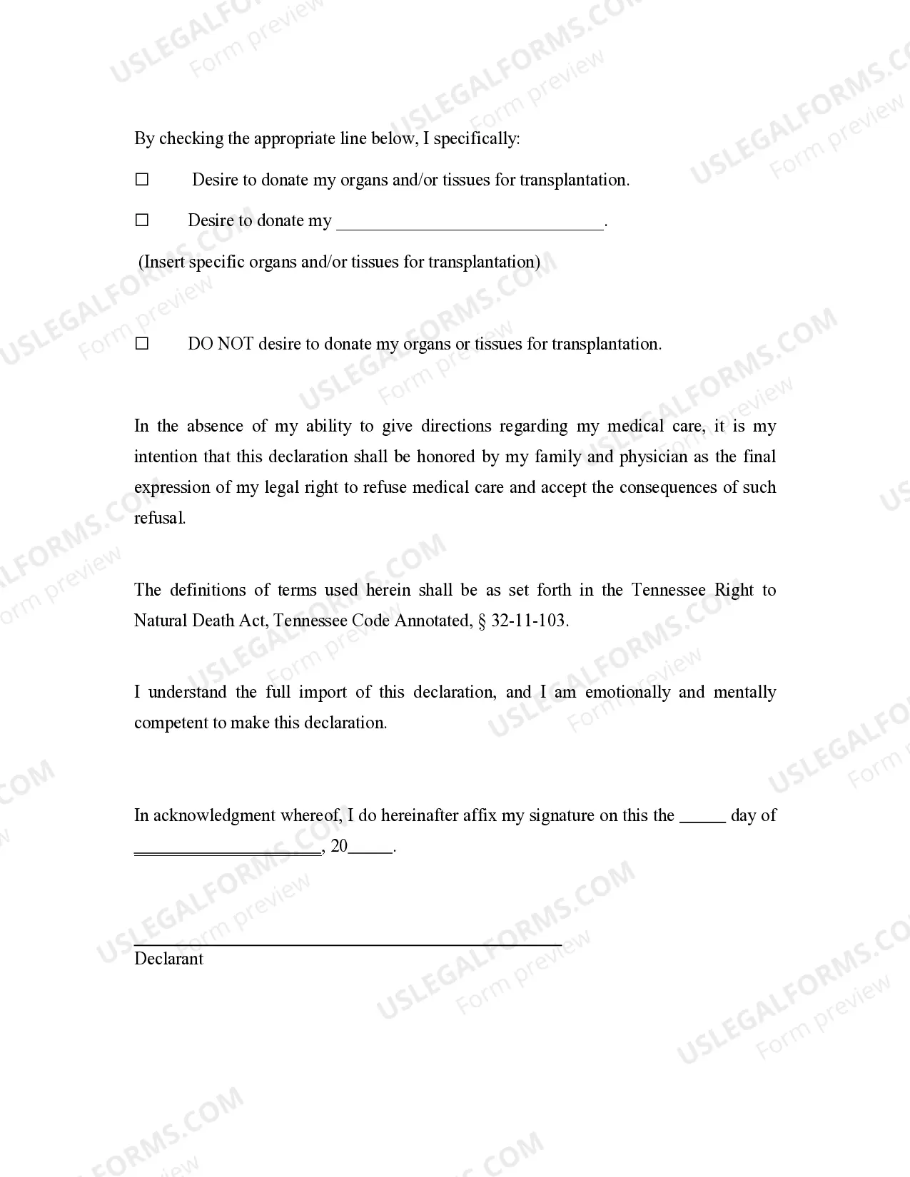 Preview Statutory Living Will