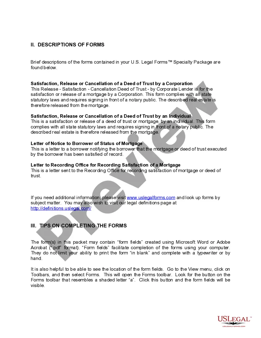 Preview Tennessee Satisfaction, Cancellation or Release of Mortgage Package