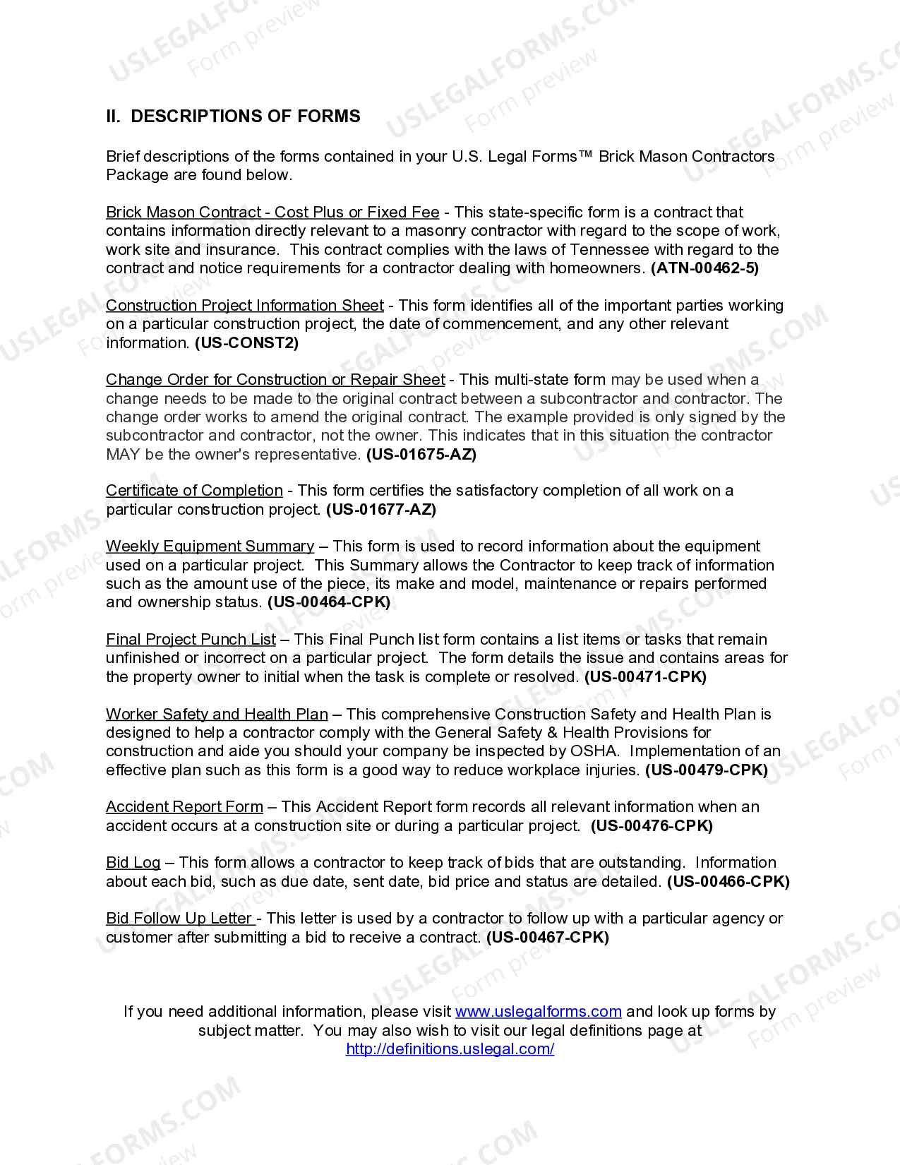 Preview Tennessee Brick Mason Contractor Package