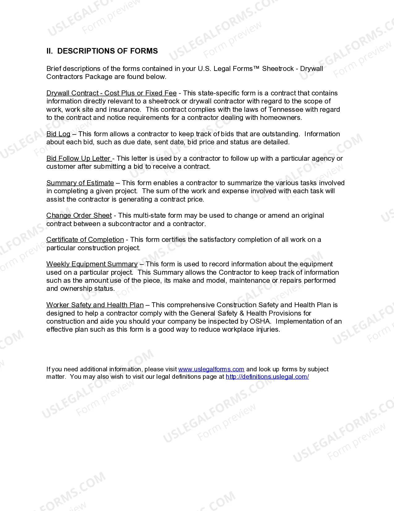 Preview Tennessee Sheetrock Drywall Contractor Package