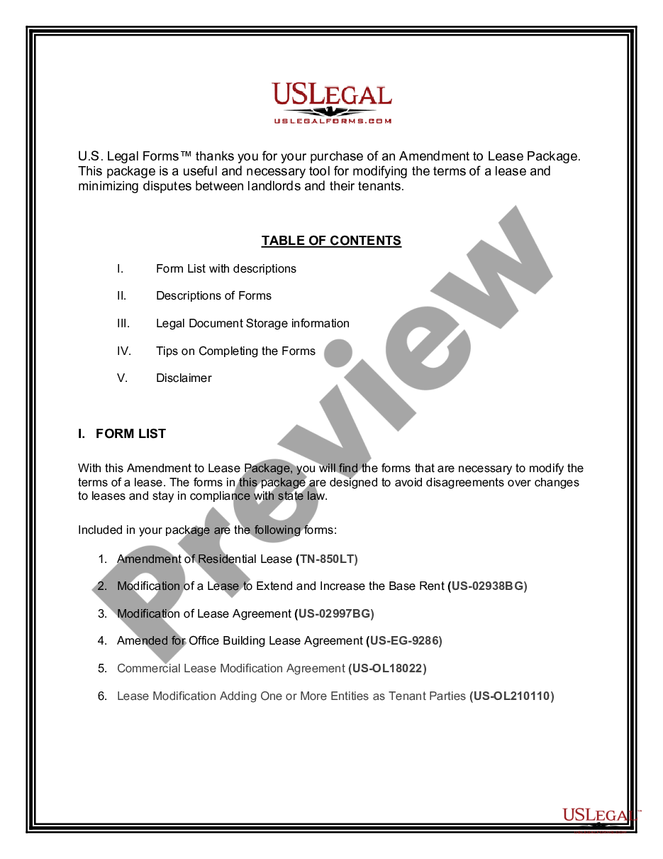 form Amendment of Lease Package preview