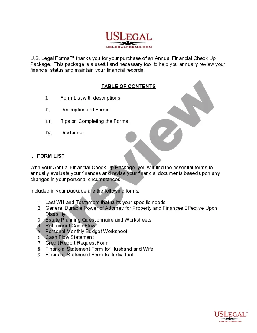 Preview Tennessee Annual Financial Checkup Package