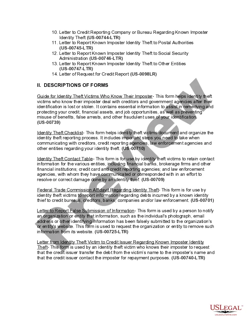 Preview Tennessee Identity Theft by Known Imposter Package