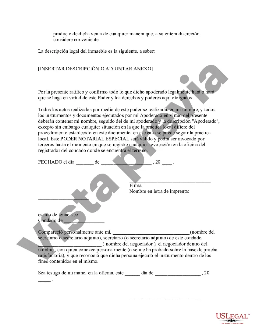 Preview Poder notarial especial o limitado para transacciones de venta de bienes raíces por parte del vendedor