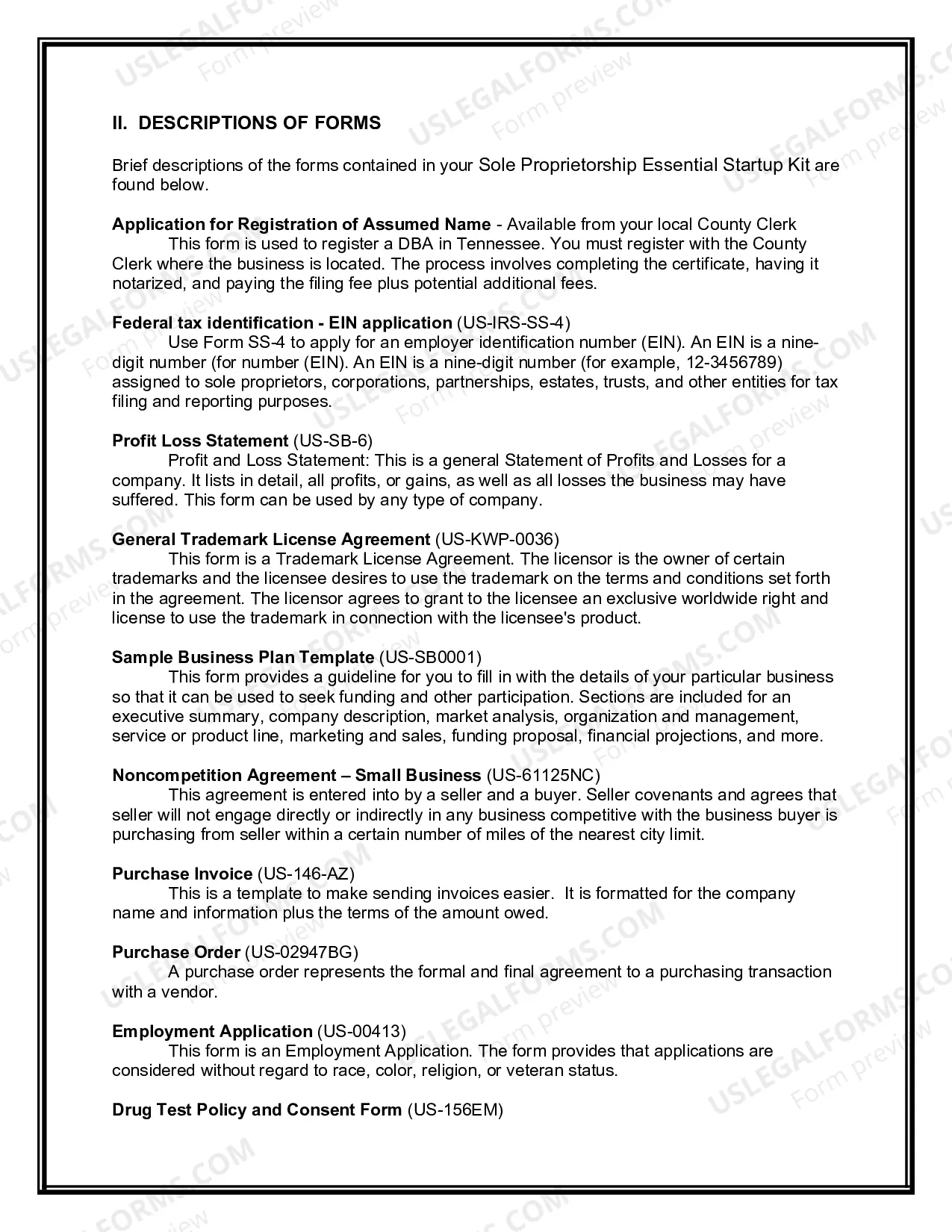 Preview Tennessee Sole Proprietorship Essential Startup Kit