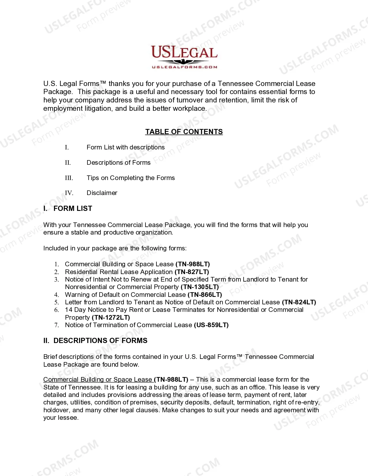 Preview Tennessee Commercial Lease Package