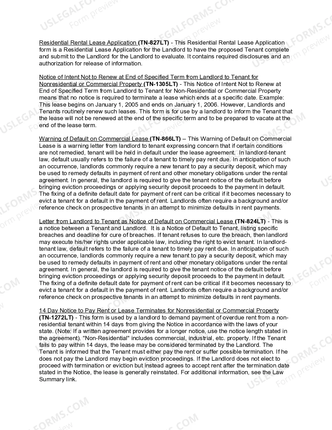 Preview Tennessee Commercial Lease Package