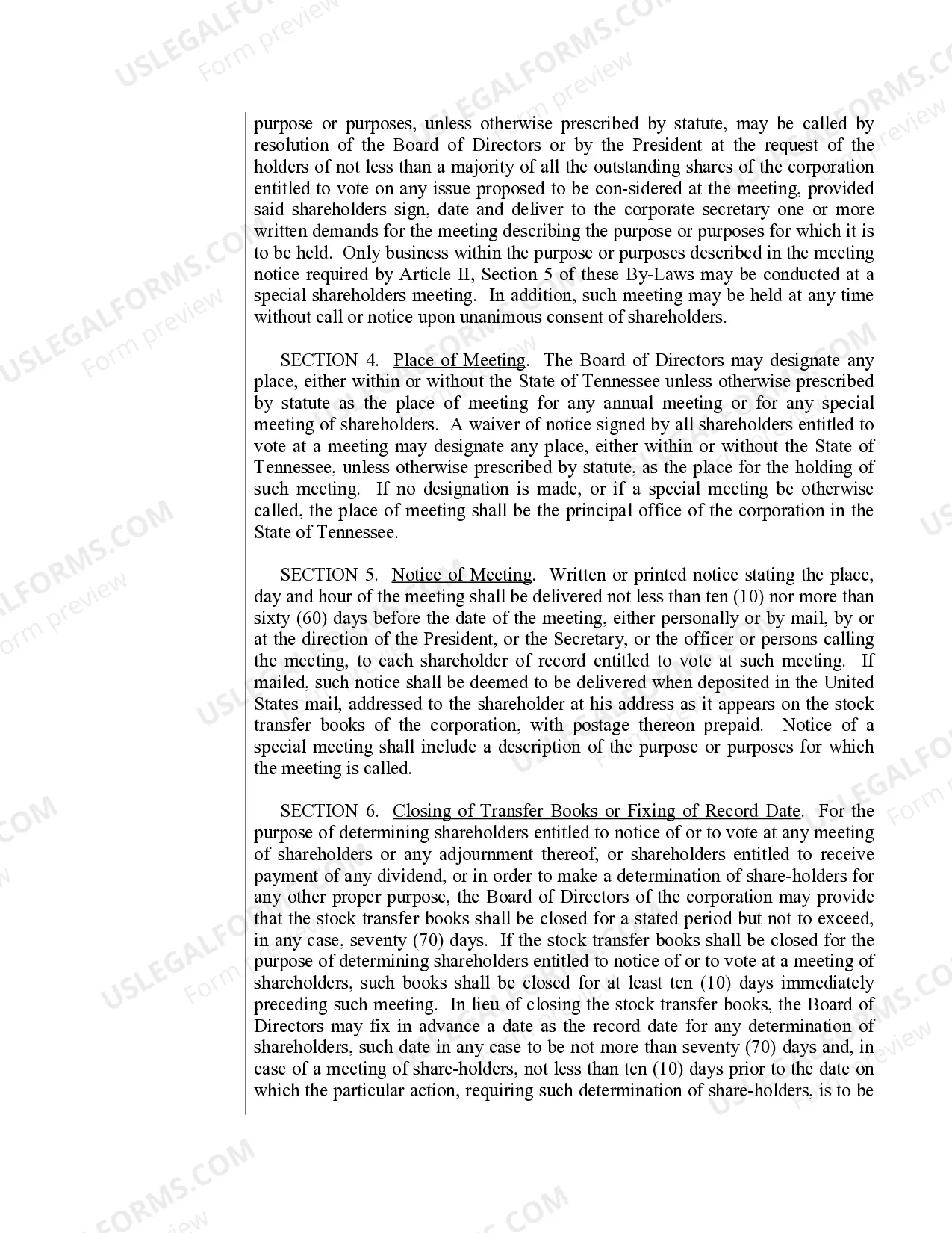 Preview Sample Bylaws for a Tennessee Professional Corporation