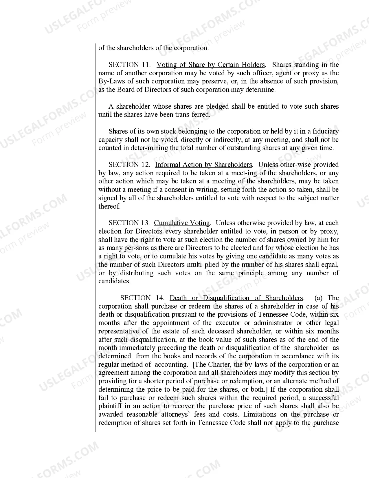 Preview Sample Bylaws for a Tennessee Professional Corporation