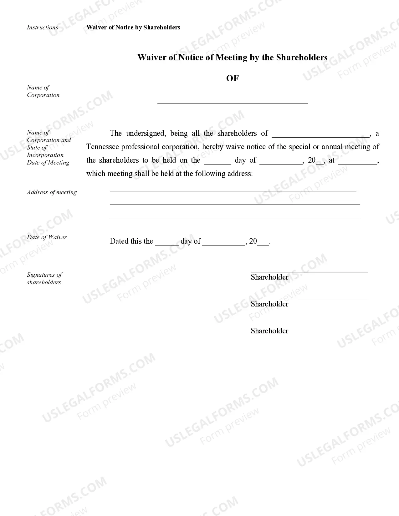 Preview Sample Corporate Records for a Tennessee Professional Corporation