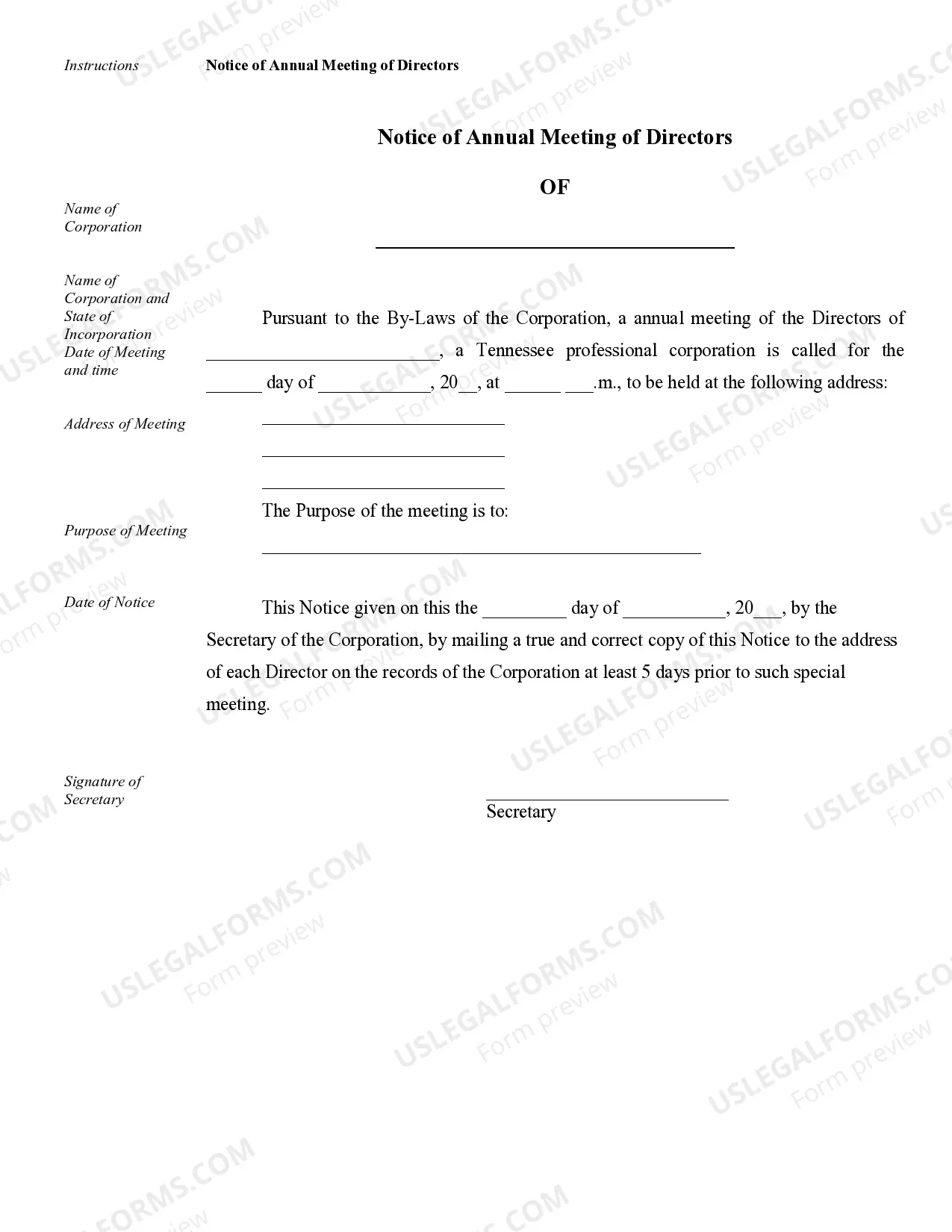 Preview Sample Corporate Records for a Tennessee Professional Corporation