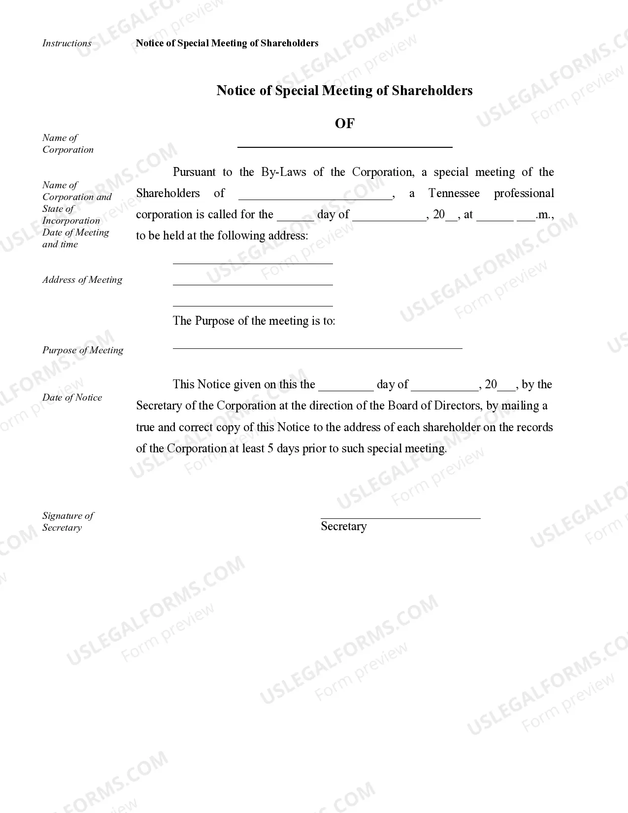Preview Sample Corporate Records for a Tennessee Professional Corporation