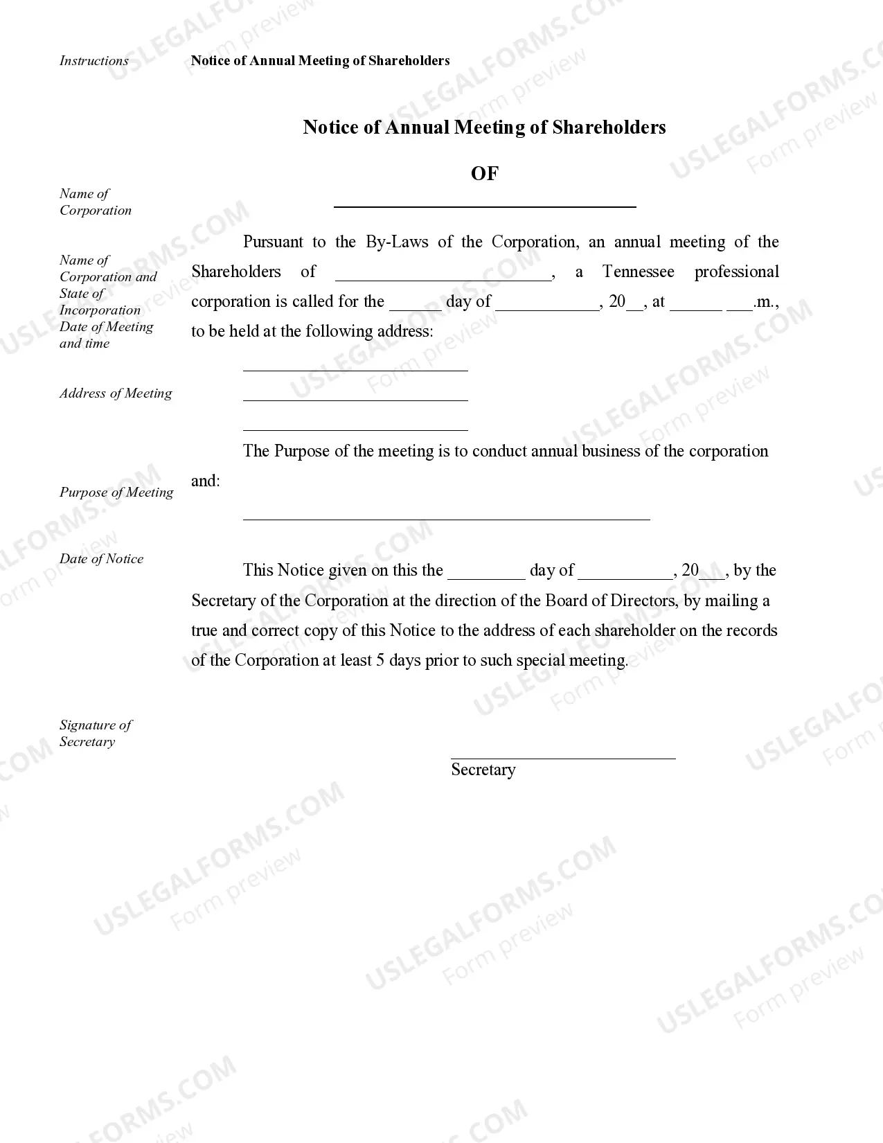 Preview Sample Corporate Records for a Tennessee Professional Corporation