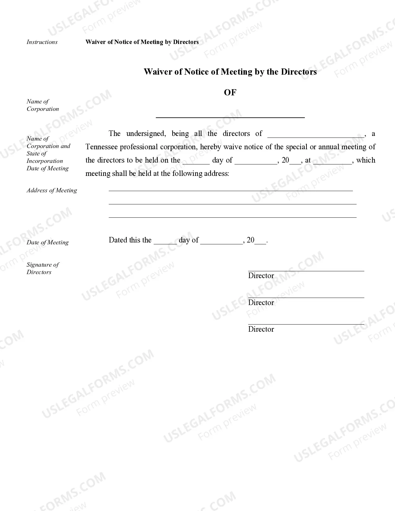 Preview Sample Corporate Records for a Tennessee Professional Corporation