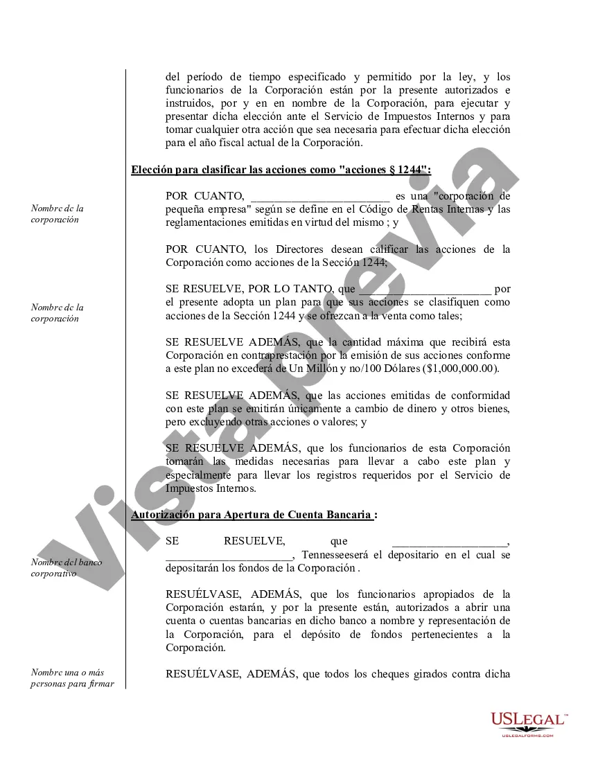 Preview Actas de organización para una corporación profesional de Tennessee