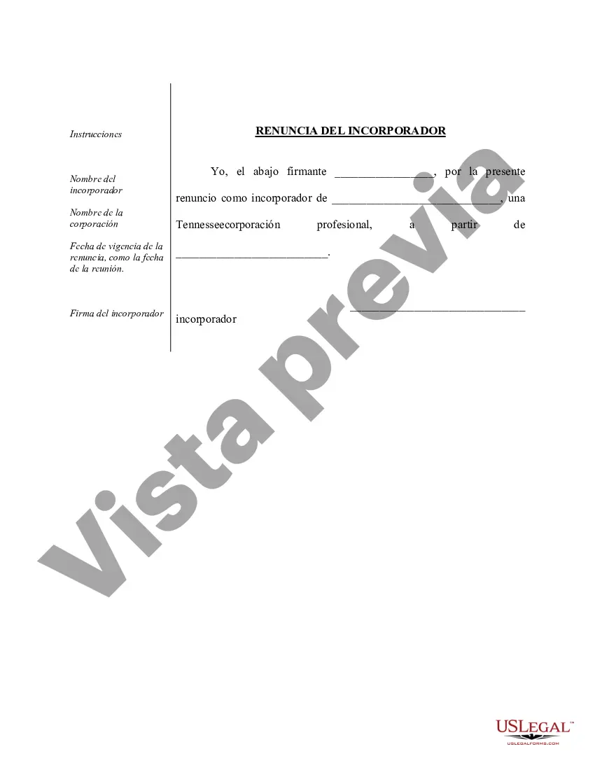 Preview Actas de organización para una corporación profesional de Tennessee