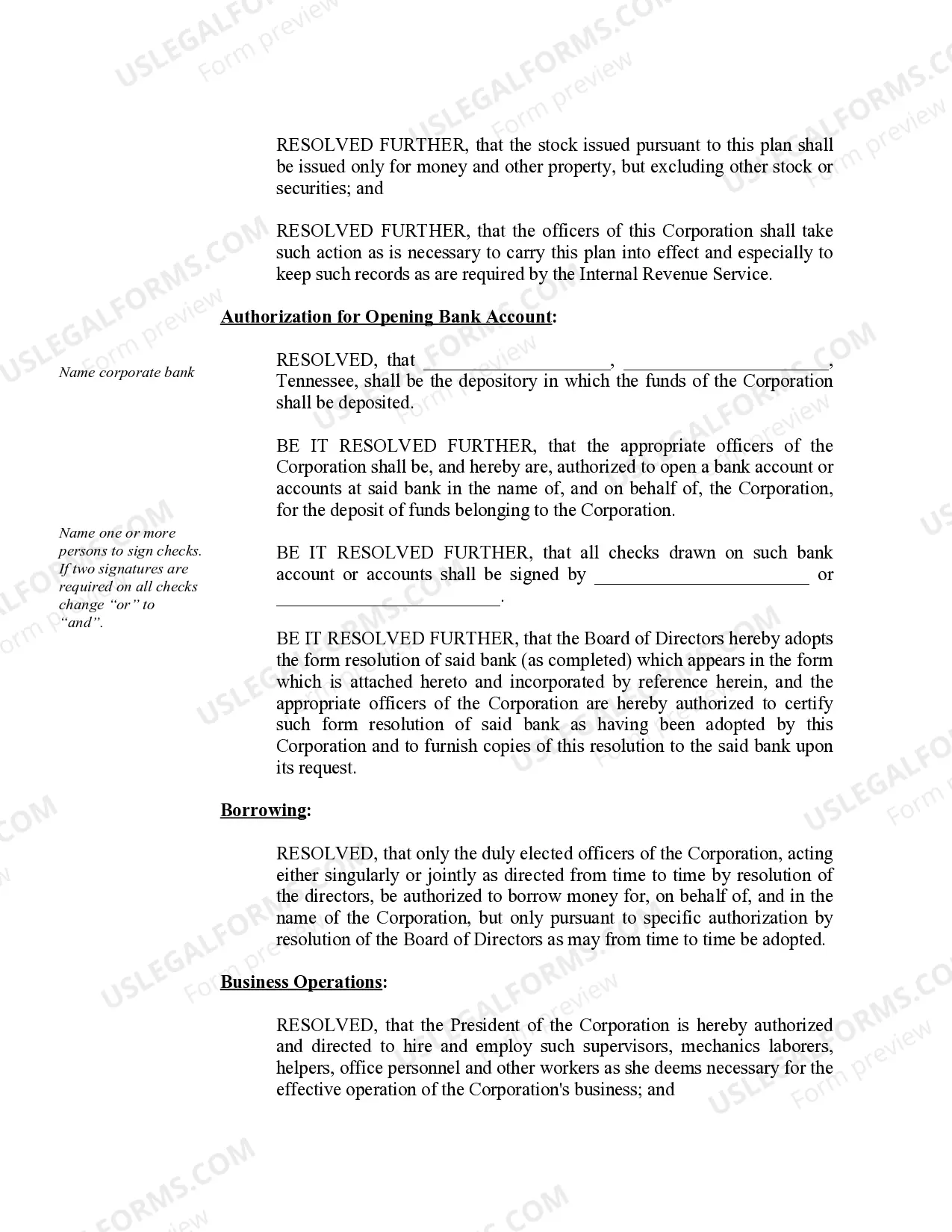 Preview Organizational Minutes for a Tennessee Professional Corporation