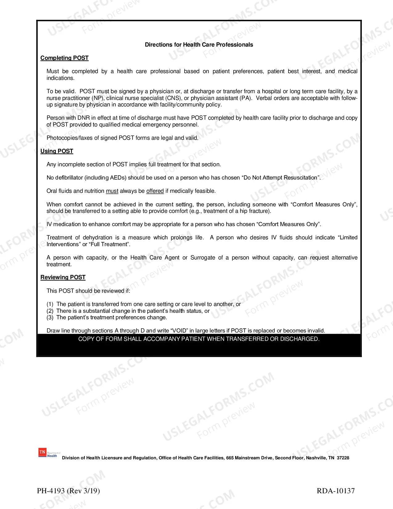 Preview Tennessee Physician Orders for Scope of Treatment