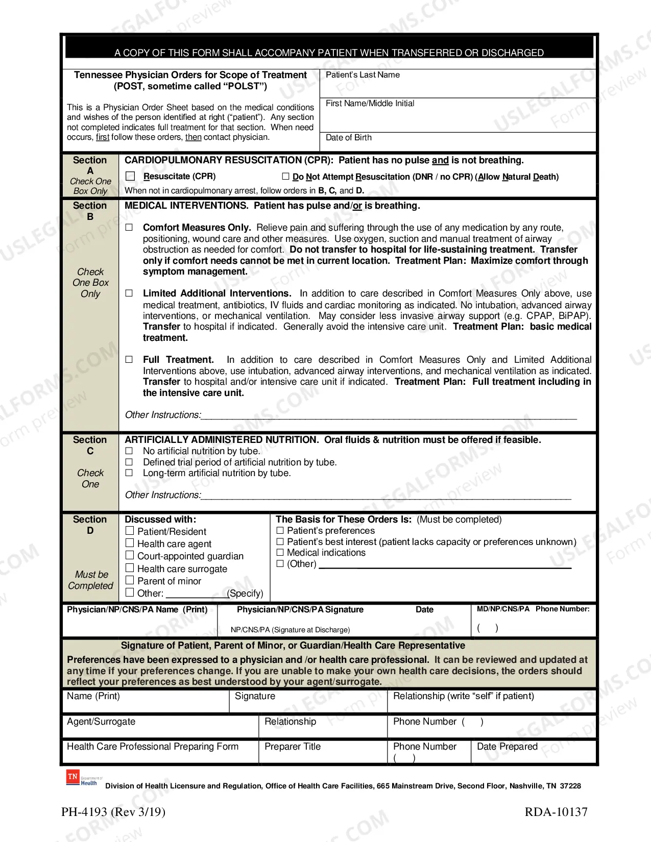 Preview Tennessee Physician Orders for Scope of Treatment