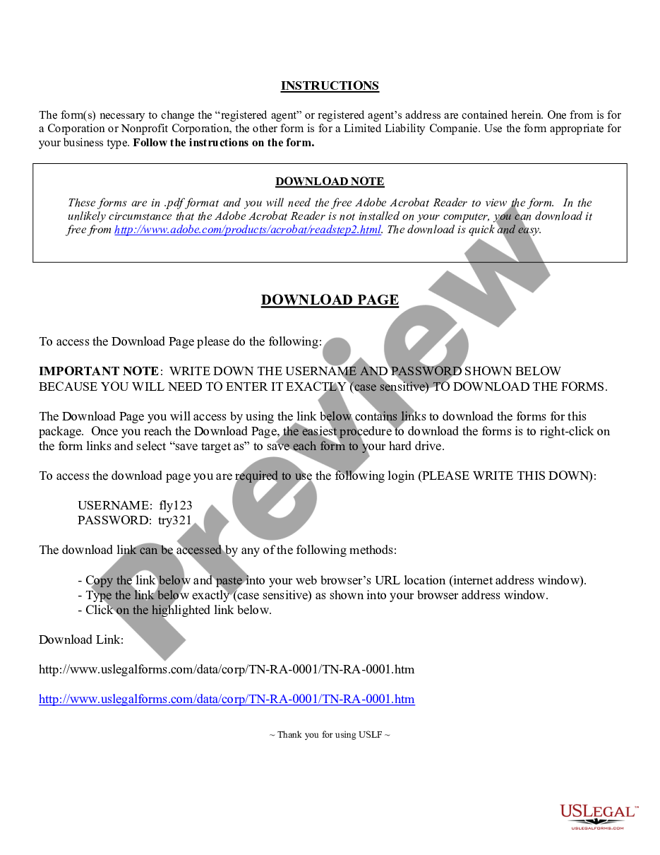 page 2 Tennessee Change of Registered Agent preview