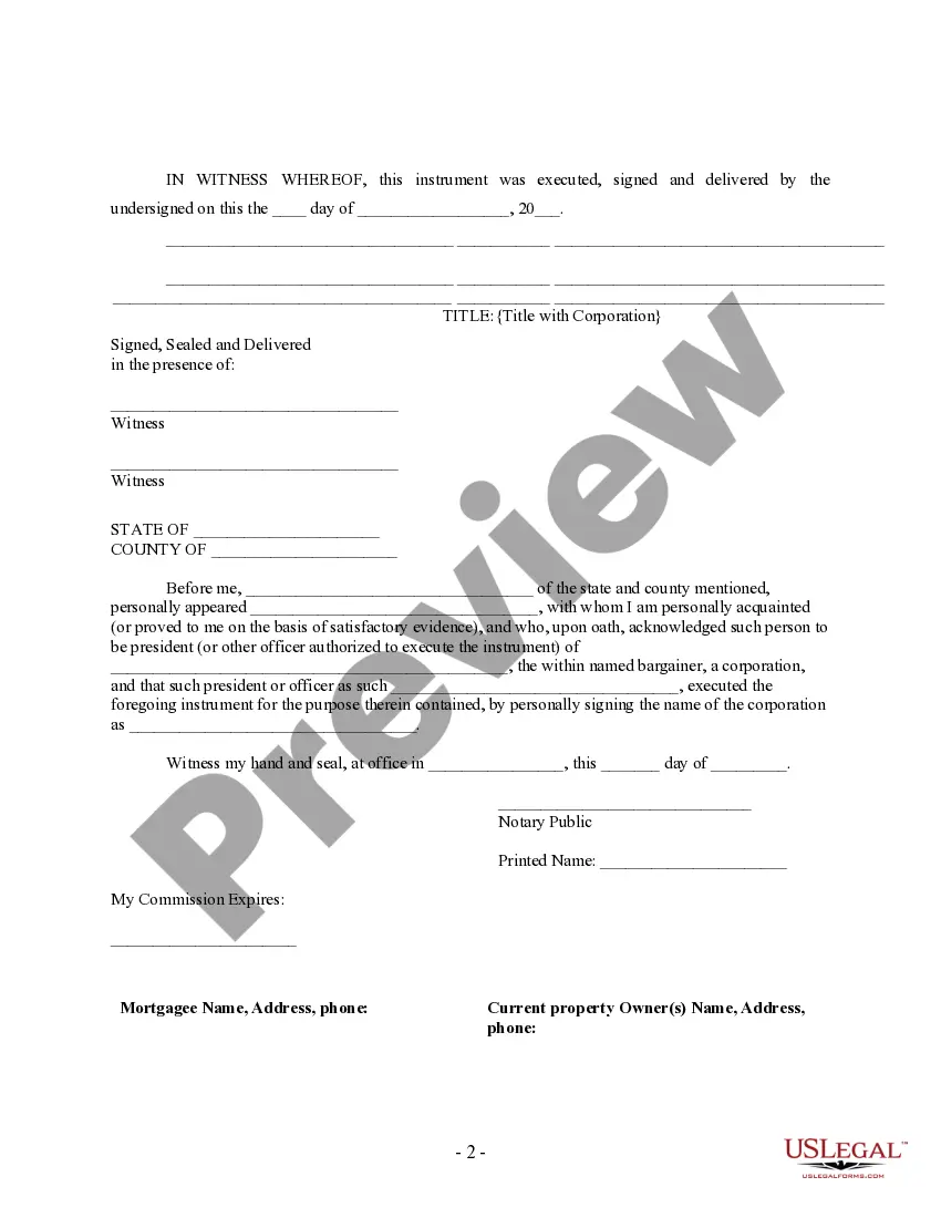 Preview Release - Satisfaction - Cancellation of Deed of Trust - by Corporate Lender