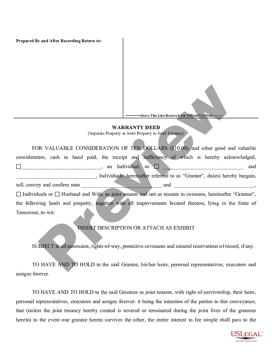 page 2 Warranty Deed for Separate or Joint Property to Joint Tenancy preview