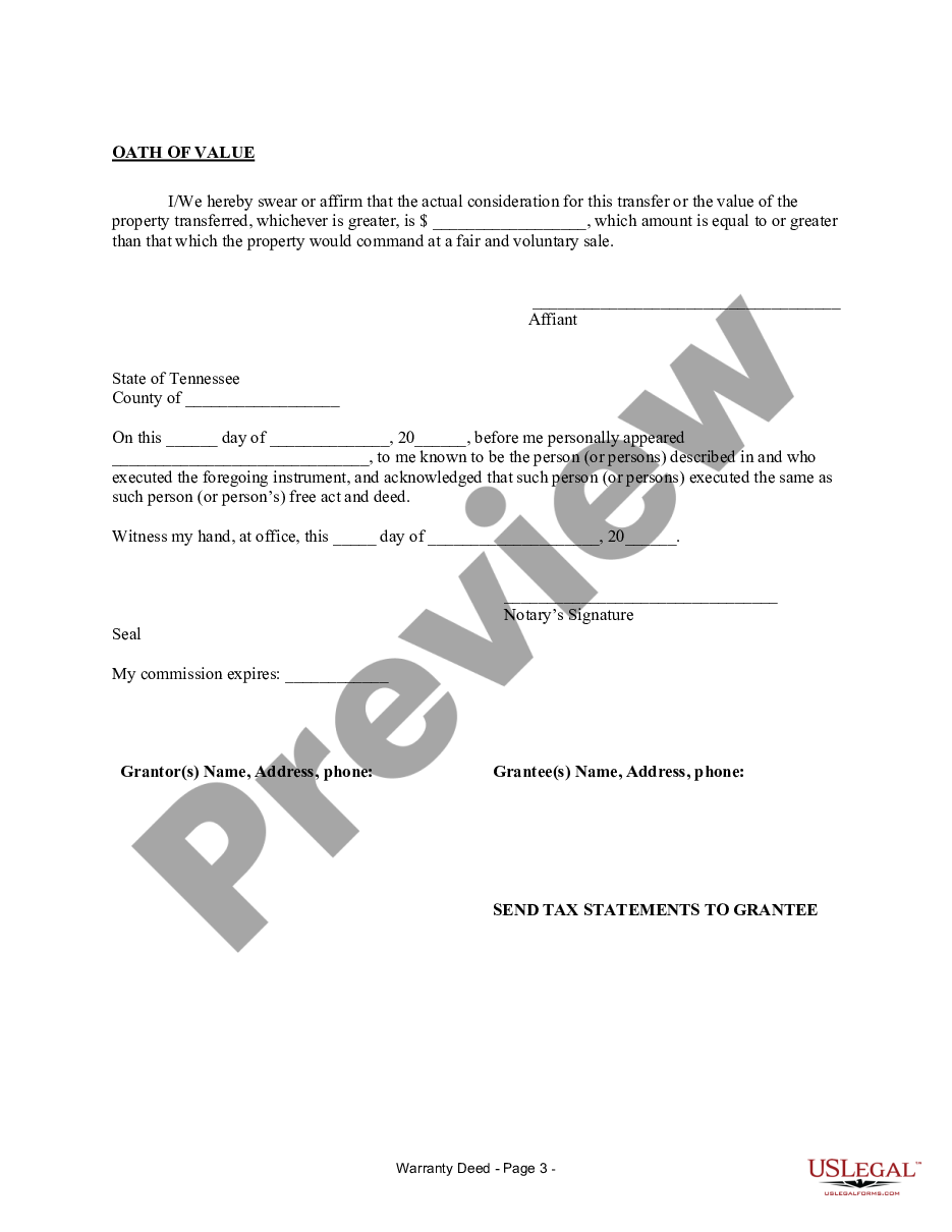 form Warranty Deed for Separate Property of One Spouse to Both Spouses as Joint Tenants preview