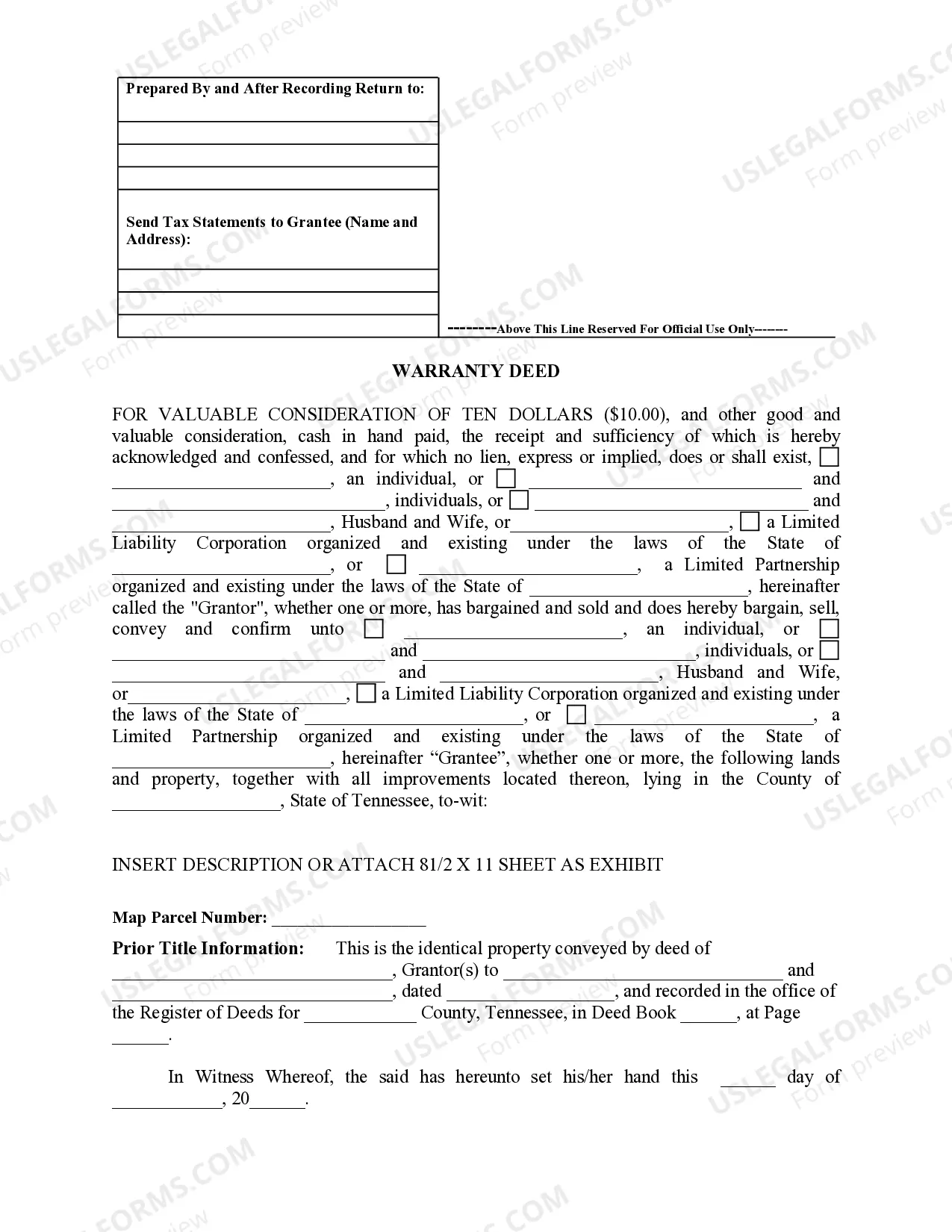 Preview Warranty Deed for Limited Partnership or LLC is the Grantor, or Grantee