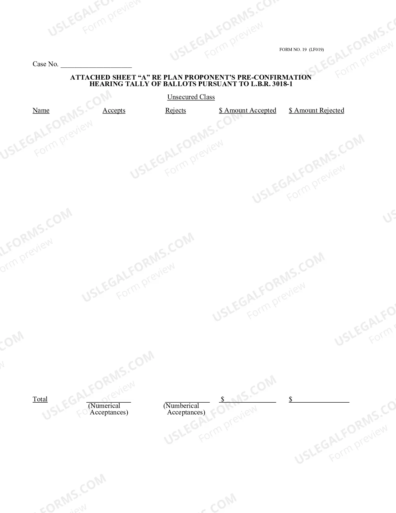 Preview PLAN PROPONENT'S PRE-CONFIRMATION HEARING TALLY of BALLOTS PURSUANT TO LOCAL BANKRUPTCY RULE 3018-1