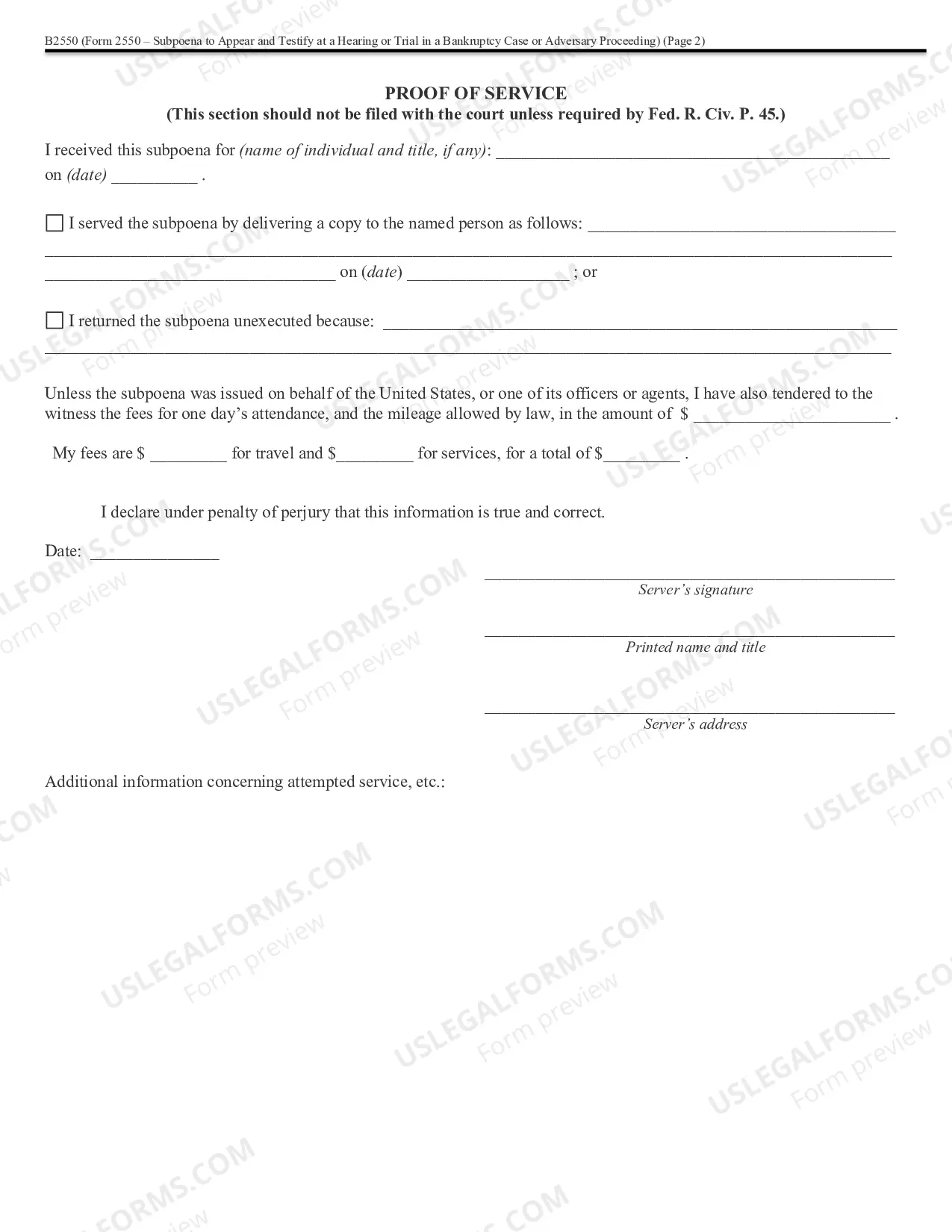 Preview SUBPOENA TO APPEAR AND TESTIFY AT A HEARING OR TRIAL IN A BANKRUPTCY CASE (OR ADVERSARY PROCEEDING)