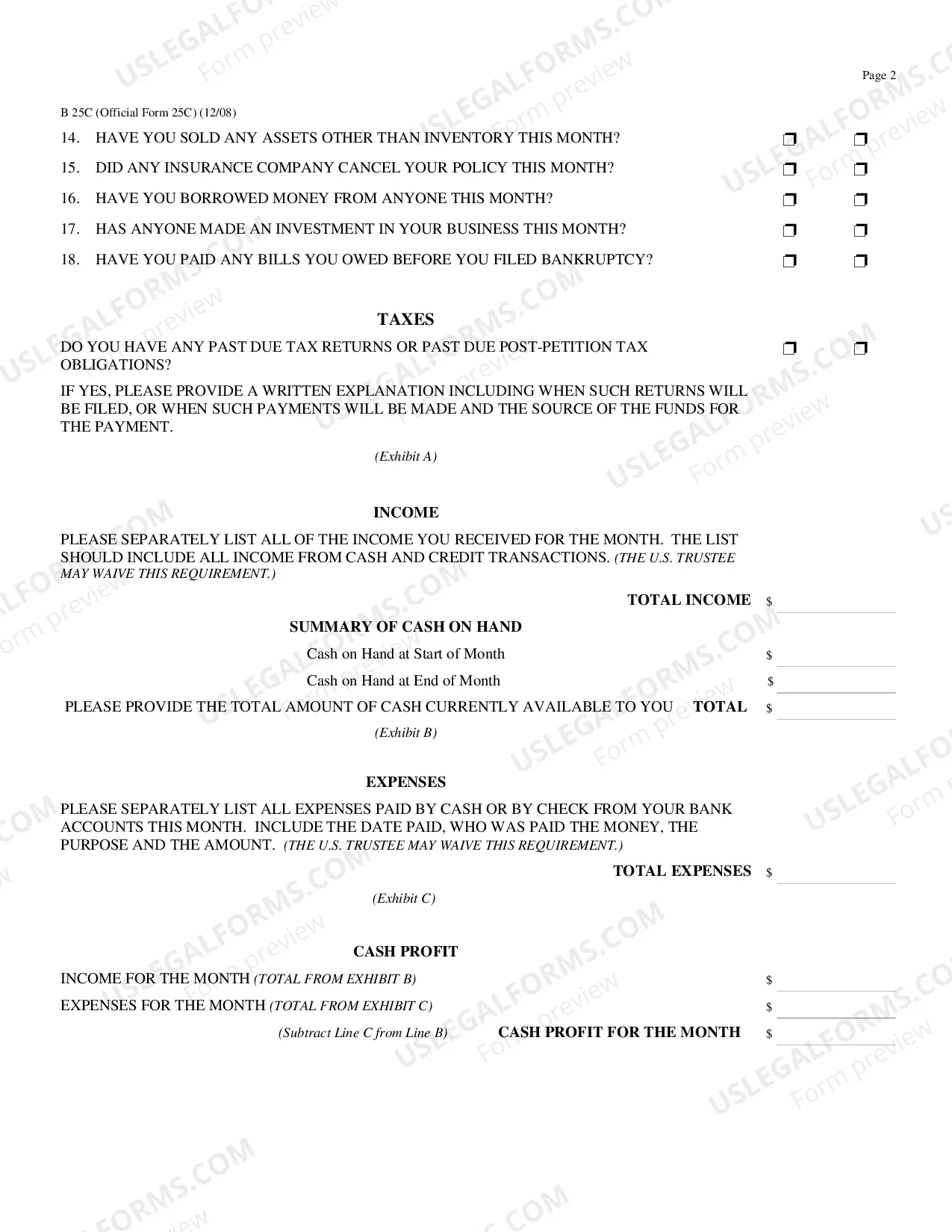 Preview CHAPTER 11 MONTHLY OPERATING REPORT - SMALL BUSINESS
