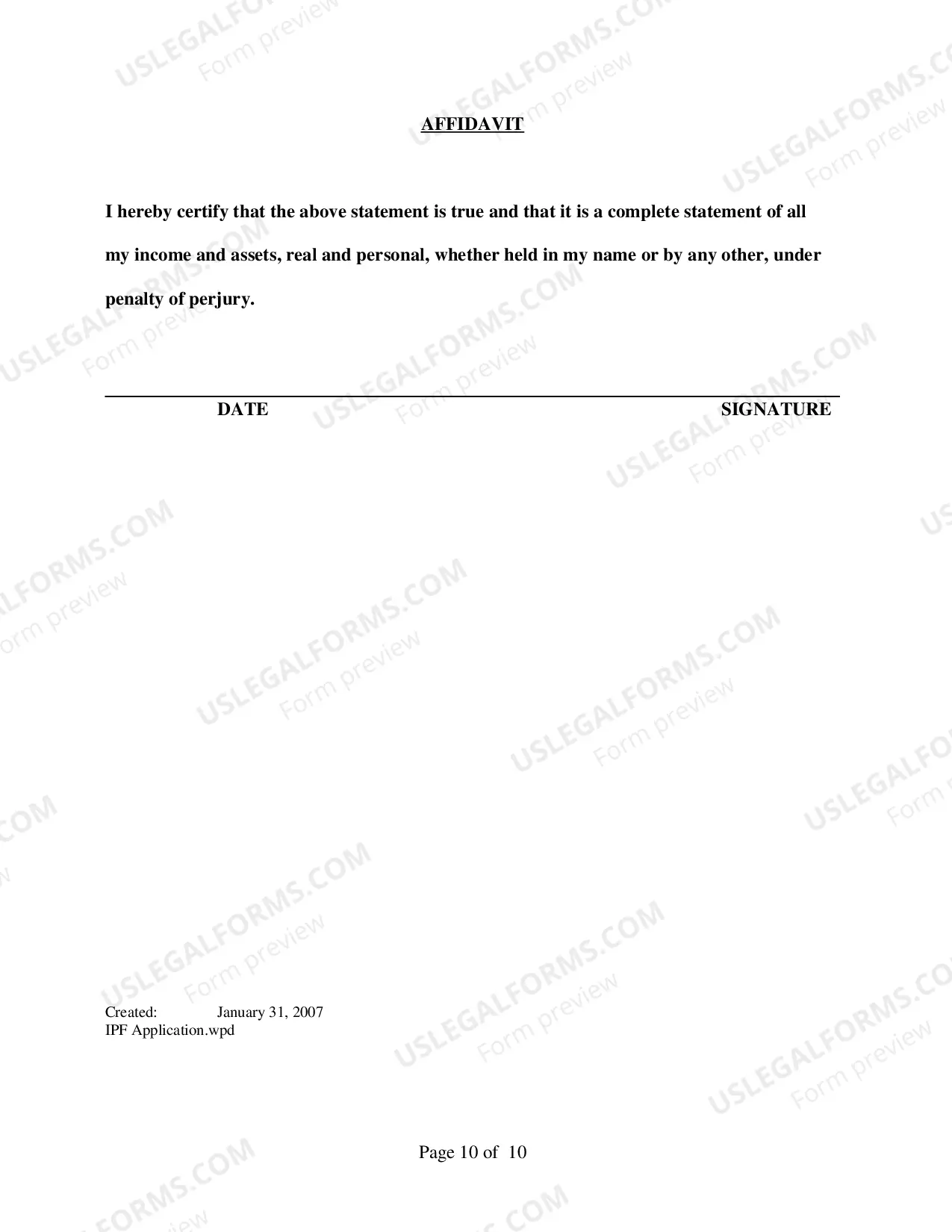 Preview Application to Proceed in Forma Pauperis (non-prisoner cases)