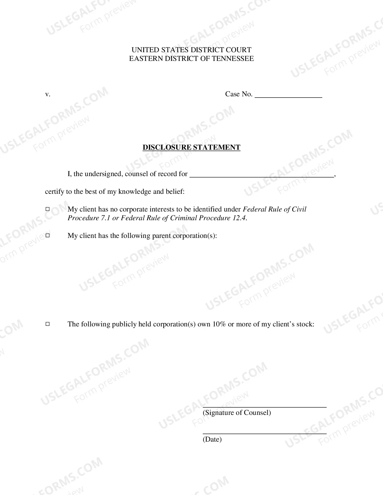 Preview Corporate Interest Disclosure Statement