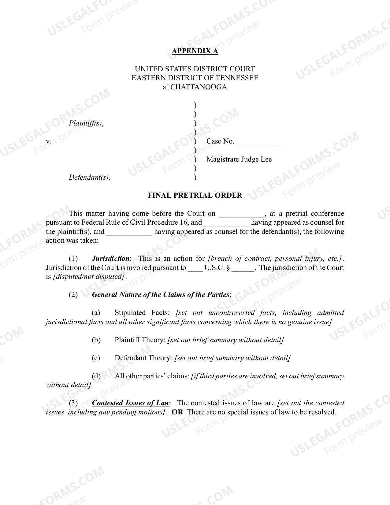 Preview Final Pretrial Order - Judge Lee