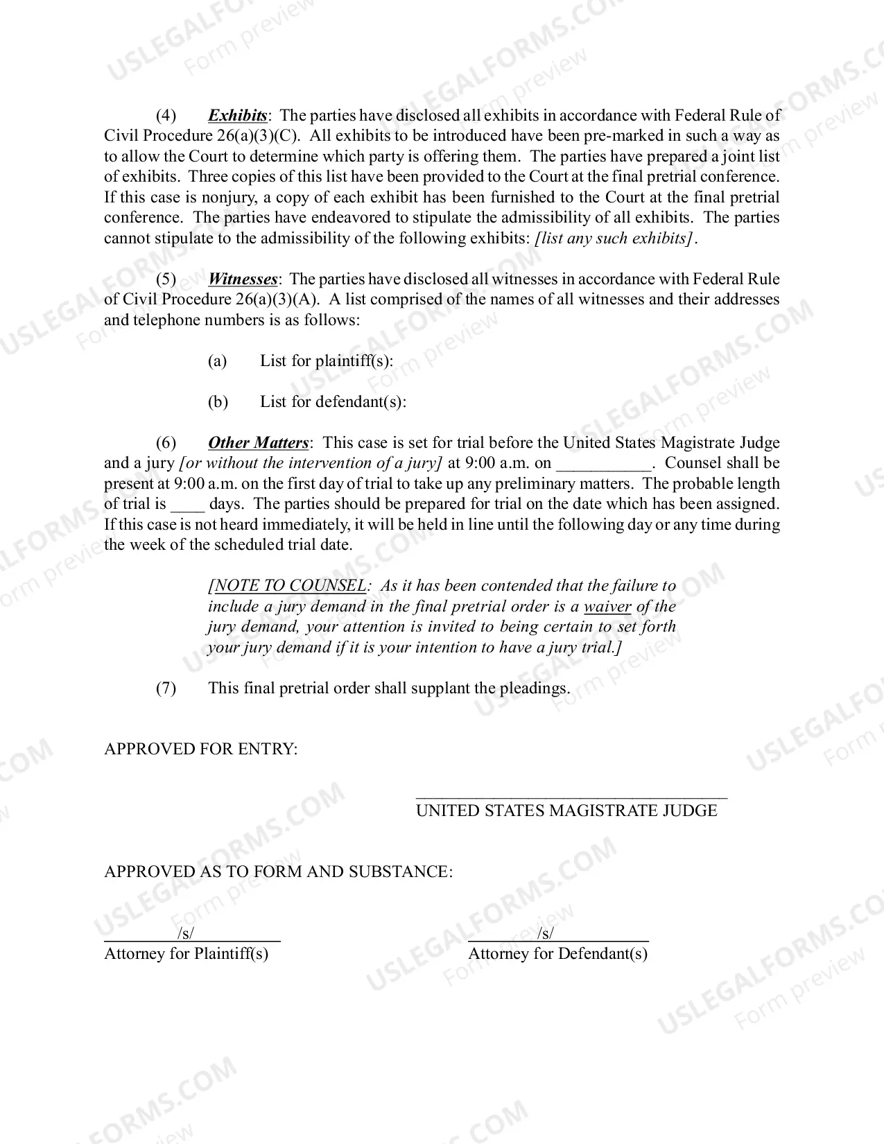 Preview Final Pretrial Order - Judge Lee