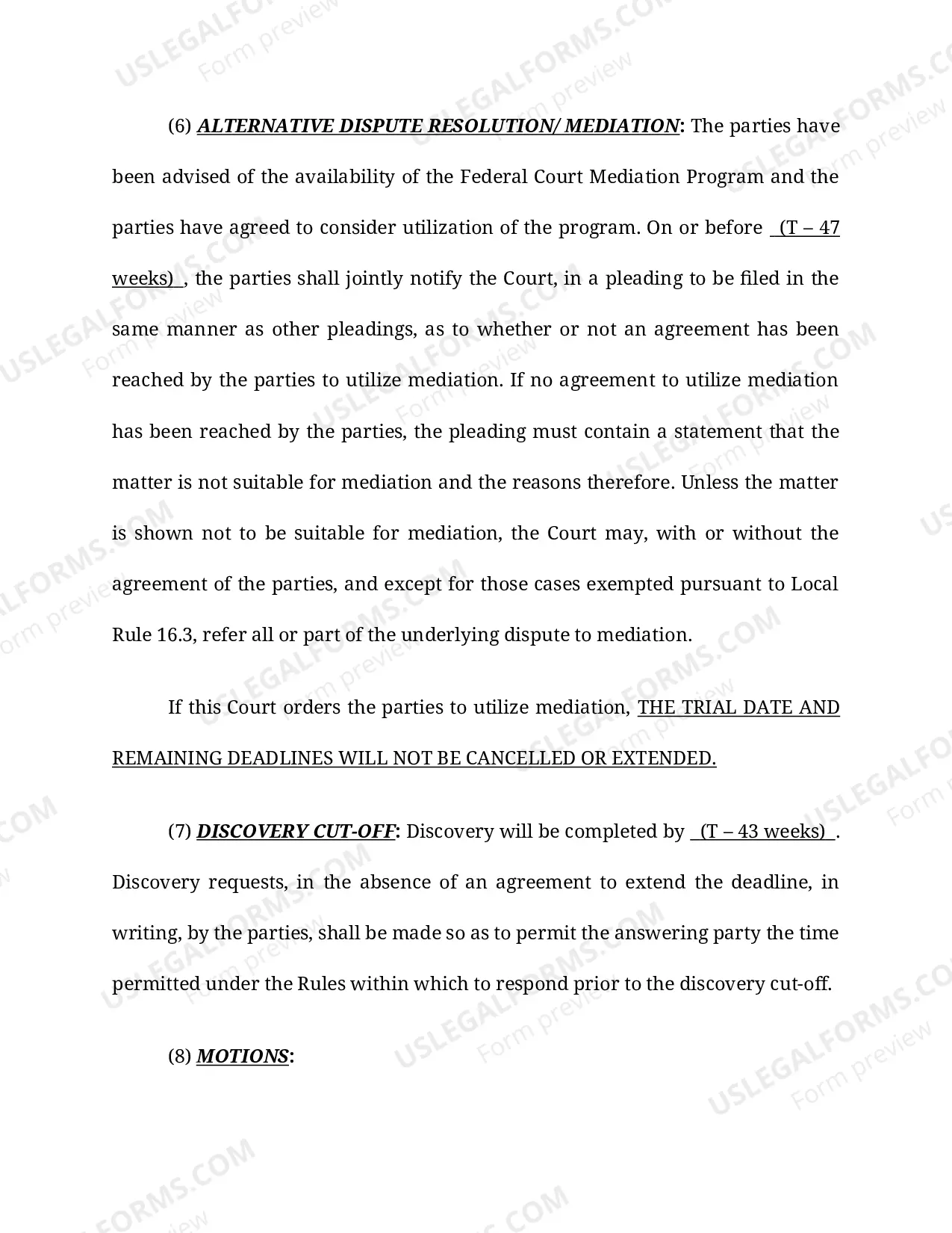 Preview Scheduling Order (Civil) - Judge Greer