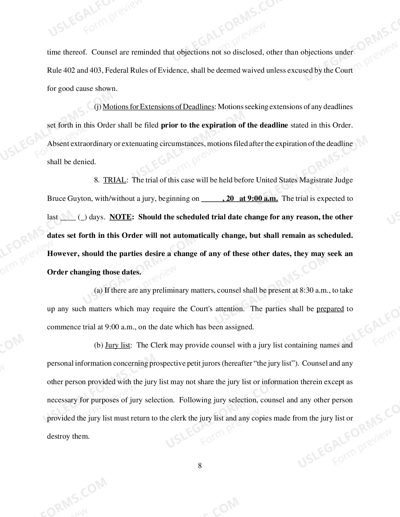Preview Scheduling Order (Civil) - Judge Guyton