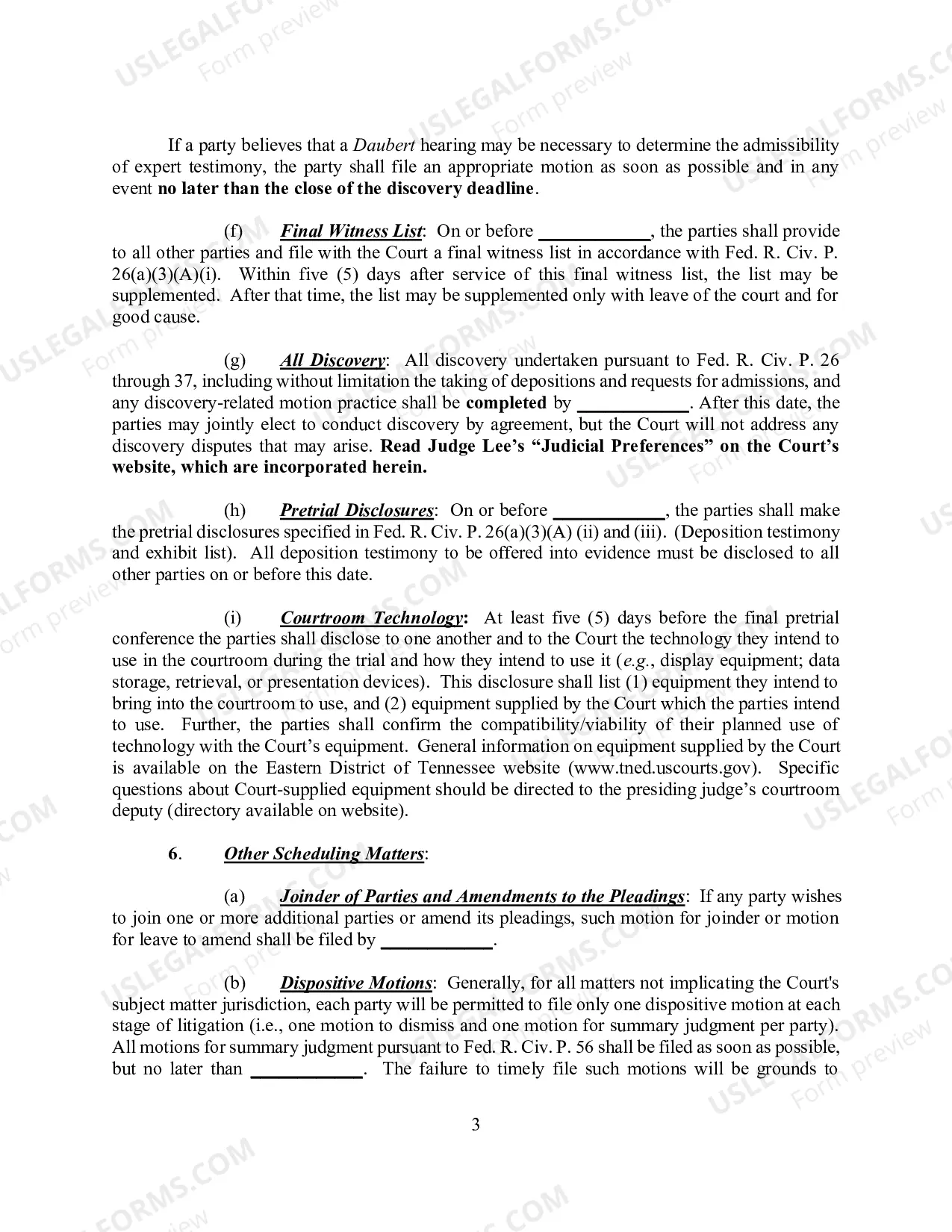 Preview Scheduling Order (Civil) - Judge Lee