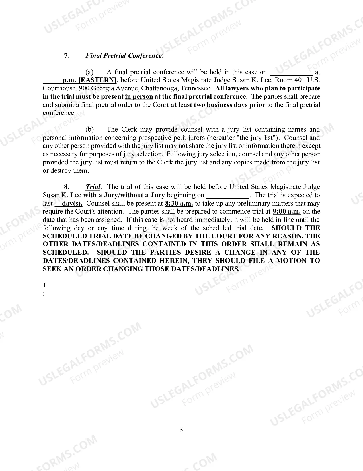 Preview Scheduling Order (Civil) - Judge Lee