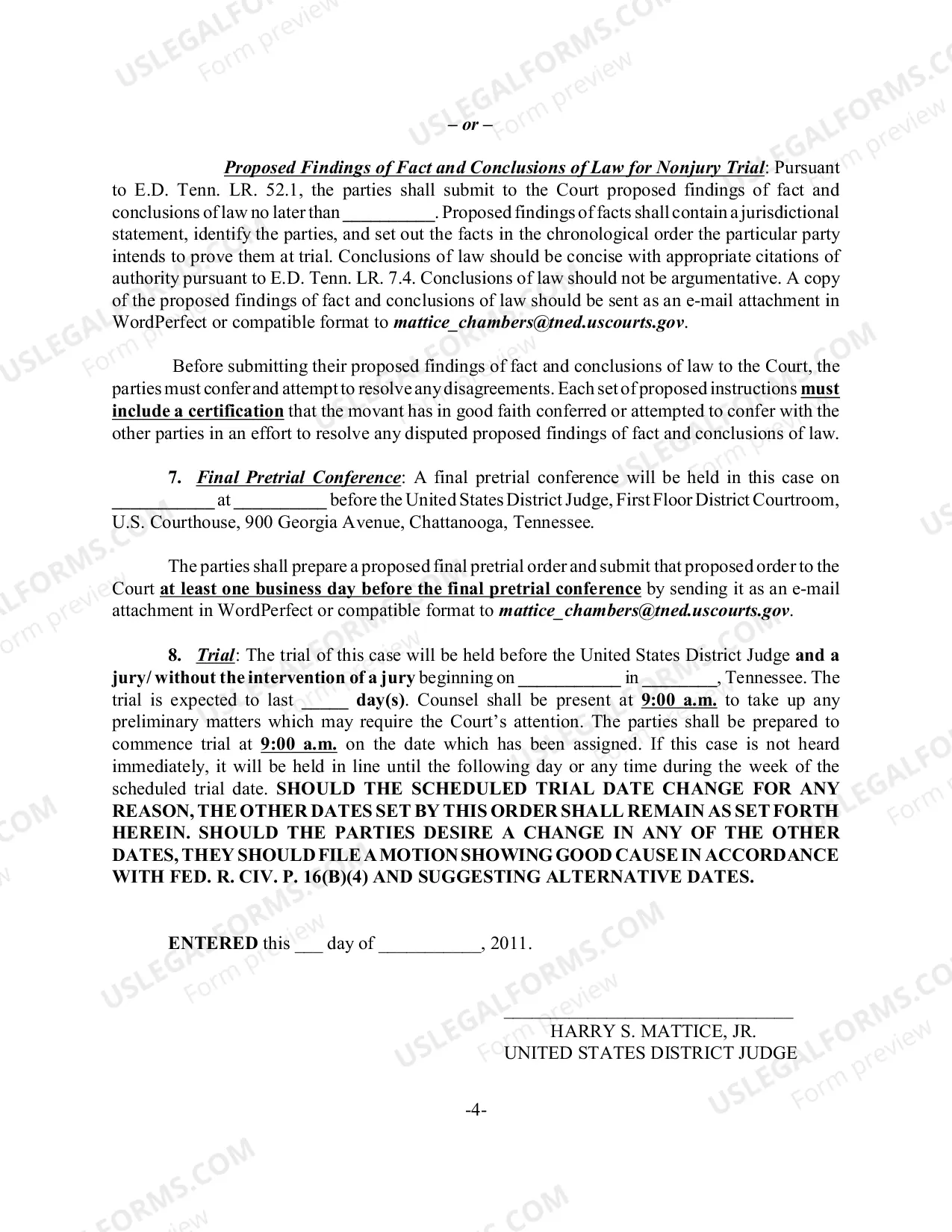 Preview Scheduling Order (Civil) - Judge Mattice