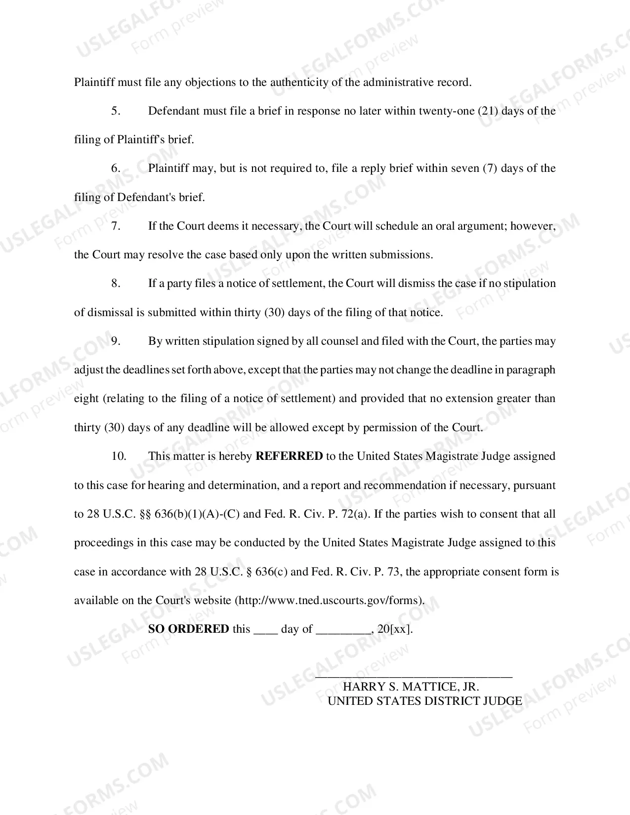 Preview Scheduling Order (ERISA) - Judge Mattice