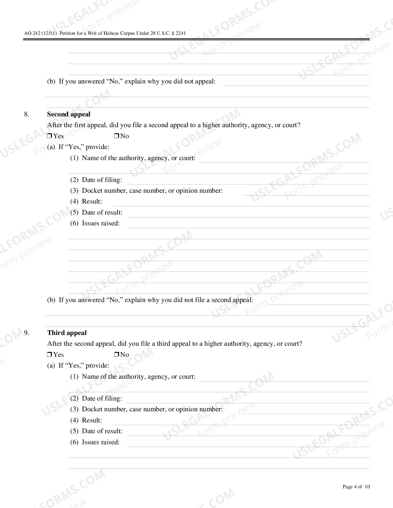 Preview 28 USC Section 2241 Petition for Writ of Habeas Corpus (not challenging a conviction or sentence)