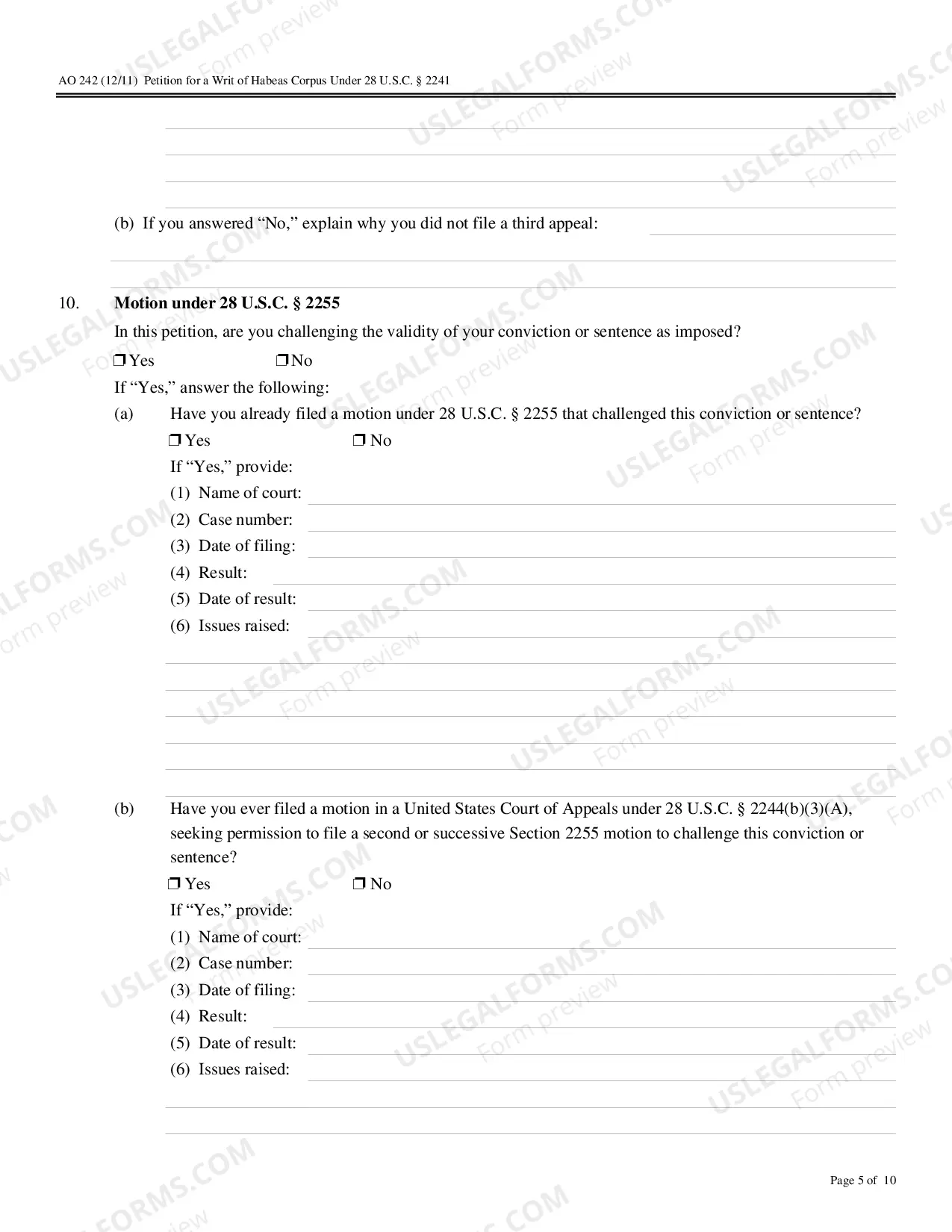 Preview 28 USC Section 2241 Petition for Writ of Habeas Corpus (not challenging a conviction or sentence)