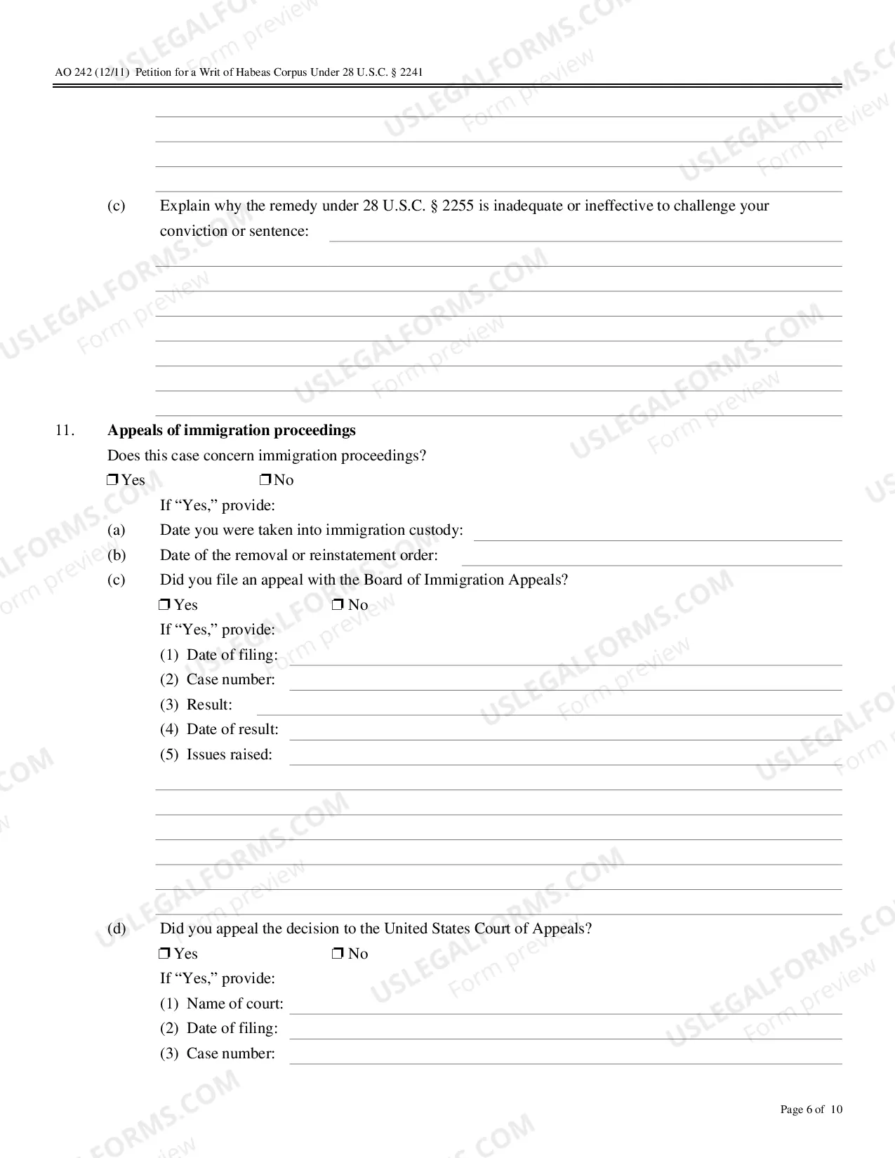 Preview 28 USC Section 2241 Petition for Writ of Habeas Corpus (not challenging a conviction or sentence)