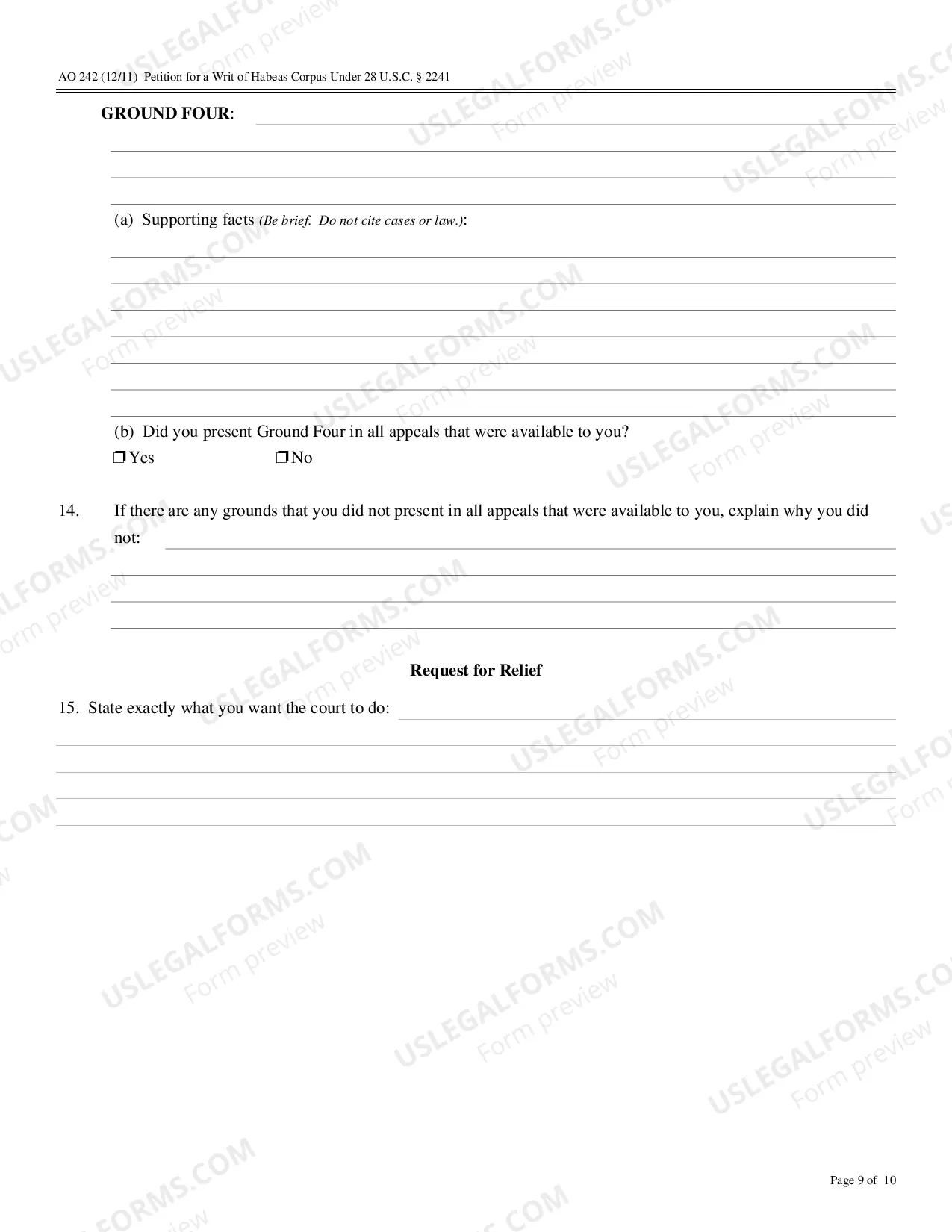 Preview 28 USC Section 2241 Petition for Writ of Habeas Corpus (not challenging a conviction or sentence)