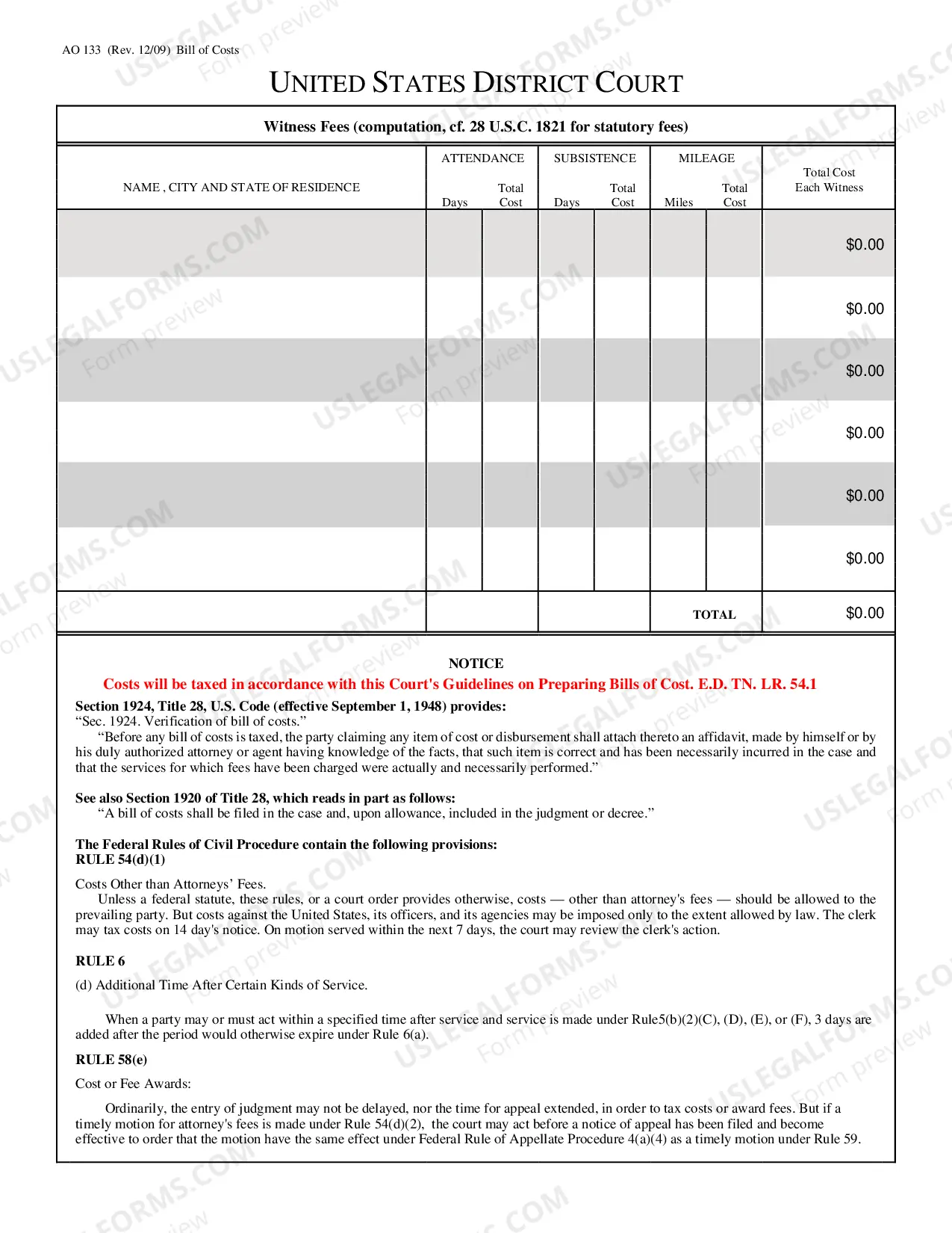 Preview Bills of Costs