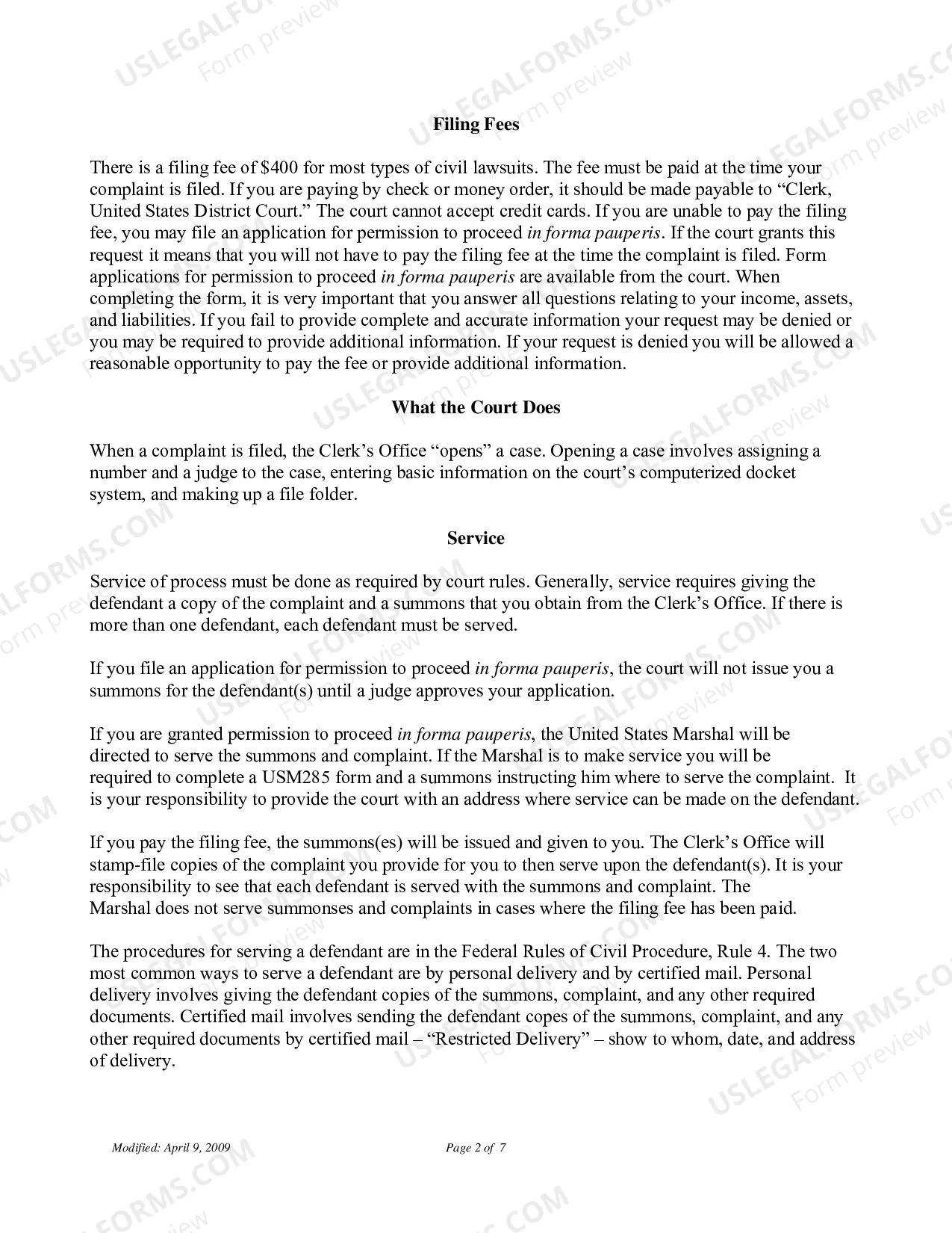 Preview Instructions for Filing a Civil Action (Pro Se)